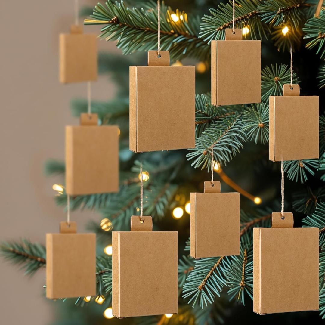 Civaner 36 Pack Funny Christmas Tree Ornaments with DIY Shipping Labels Mini Box Package Ornament for Christmas Home Office Decor