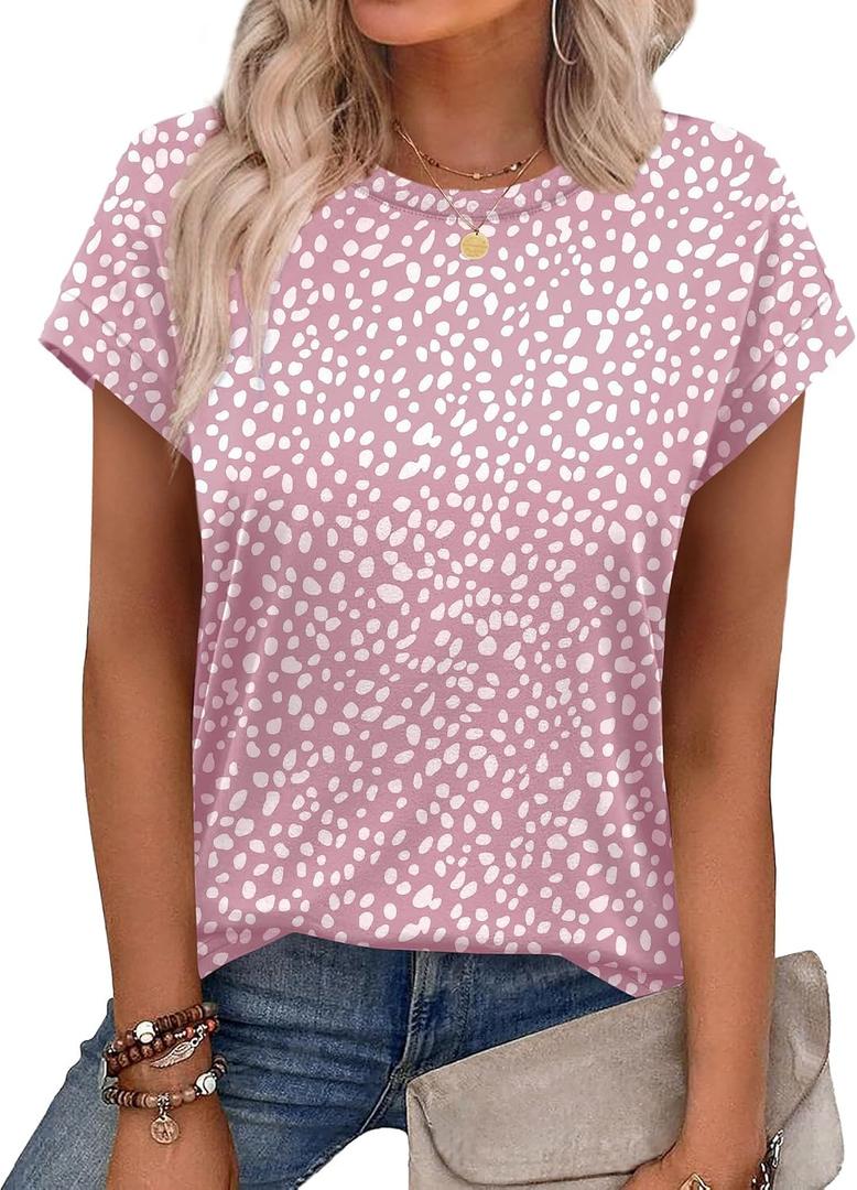Alaroo Womens Summer Tops Short Sleeve Shirts Crew Neck Tshirt Cute Trendy Tunic Blouses (Pink, M)