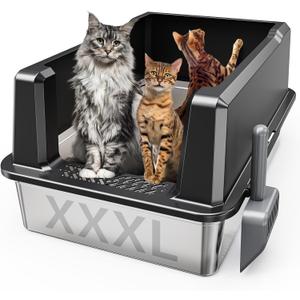 Tripamin XXL Stainless Steel Litter Box with High Sides 26"x18"x12" Extra Large Metal Litter Box for Big Cats & Multiple cat, Jumbo Top Entry Litter Pan with lid (Black, XX-Large) Tripamin XXL Stainless Steel Litter Box with High Sides 26"x18"x12" Extra Large Metal Litter Box for Big Cats & Multiple cat, Jumbo Top Entry Litter Pan with lid (Black, XX-Large)