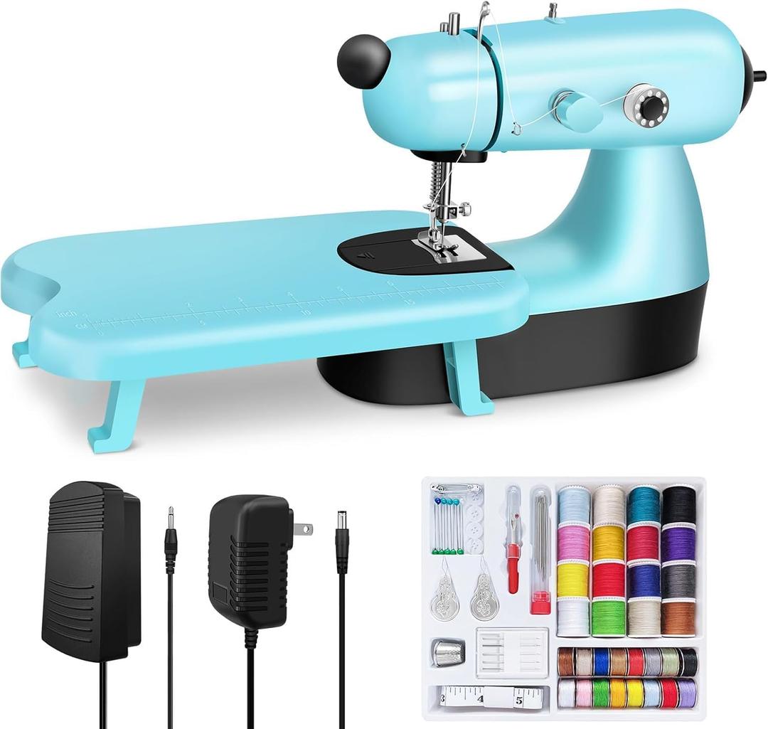 Mini Sewing Machine, Upgraded Electric Sewing Machine with Sewing Bag, Expansion Board, LED Light, Fast Stitch Suitable for Clothes,Jeans,Cutains,DIY Home Travel (Blue1)