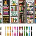 ACRNIGHEET 6PCS Cross Stitch Bookmark Kits Bookshelves Words Pattern Counted Cross Stitch Kits for Beginners Adults DIY Stamped Embroidery Bookmarks with Instructions Hand Embroidery Craft Gift