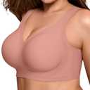 LetsJoli Jelly Bras for Women Push Up Bra Wireless No Underwire Supportive Full Coverage Plus Size for Older Women(Pink, L)