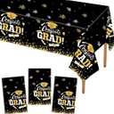 STARSIDE Set of 3 Plastic 2025 Graduation Tablecloth,54"x108" Graduation Party Table Decorations, Congrats Grad Disposable Tablecovers for Congrats Grad Party SuppliesBlack Golden