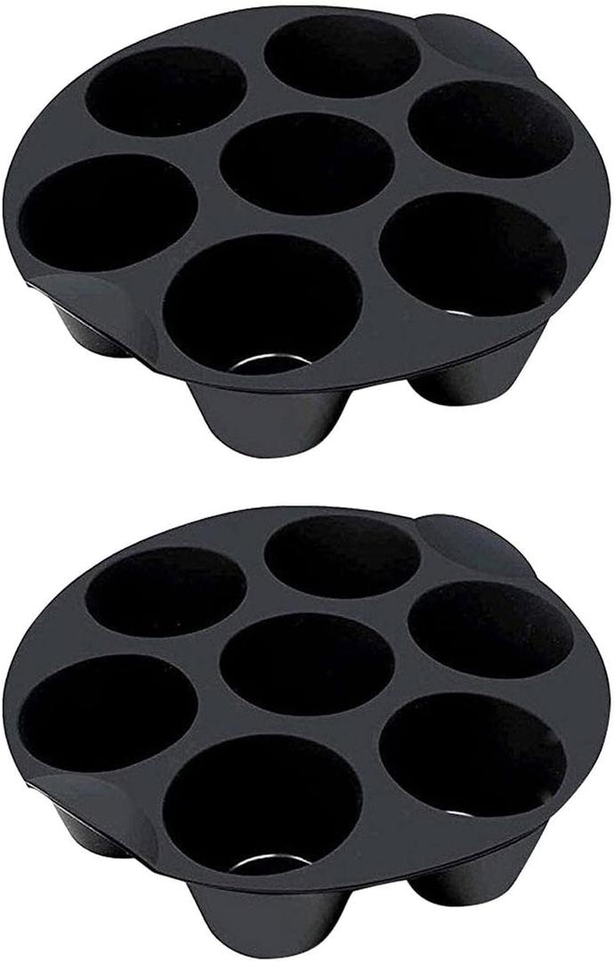 2PCS Egg Bites Silicone Mold for Air Fryer, Nonstick 7 Cups Air Fryer Muffin Pan for Baking Egg Bite, Mini Muffins, Tart, Mini Cupcake (SIZE:7inch) (18cm / 21cm)