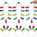 JOYIN 6 Pcs Christmas Light Up Headband and Necklace with 6 Flashing Modes, LED Christmas Bulb Lights Necklace Headband for Women Men Xmas Party Supplies Accessories