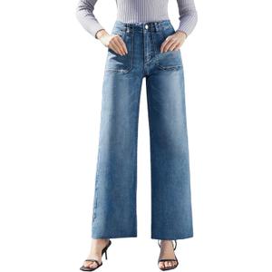 Womens Wide Leg Jeans High Waisted Stretchy Cut Off Loose Denim Pants