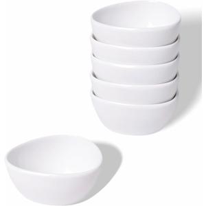 LEETOYI Mini Ceramic Ramekins Souffle Dishes 1.5 OZ, Small Dipping Bowls, Sauce Dip Bowls for Kitchen Serving Sauce Condiments, Oven & Microwave Safe, Set of 6, White