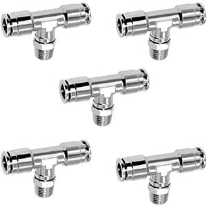 Beduan Push to Connect Tube Fitting Union Tee, Copper Nickle-Plated 1/4" Tube OD x 1/8" NPT Male Thread Shaped Union Adapter Fitting (Pack of 2)