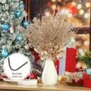 15 Pcs 17 Inch Christmas Artificial Glitter Berry Stem Ornaments with Poinsettia Flower, Xmas Glitter Poinsettia Flowers Picks for Christmas Tree Vase Holiday Party Home Decor(Champagne)