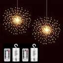 PXBNIUYA 2 Pack Starburst Sphere Lights,200 LLED Firework Light, 8 Modes Dimmable Remote Control Waterproof Hanging Fairy Light, Copper Wire Lights for Patio Parties Christmas (Battery Operated)