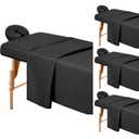 Comfyanno 4 Sets Massage Table Sheets Sets, 3 Pcs Professional Microfiber Massage Bed Sheets, Soft, Light-Weight, Stain & Wrinkle Resistant, Includes Flat & Fitted Sheet, Face Cradle Cover - Black