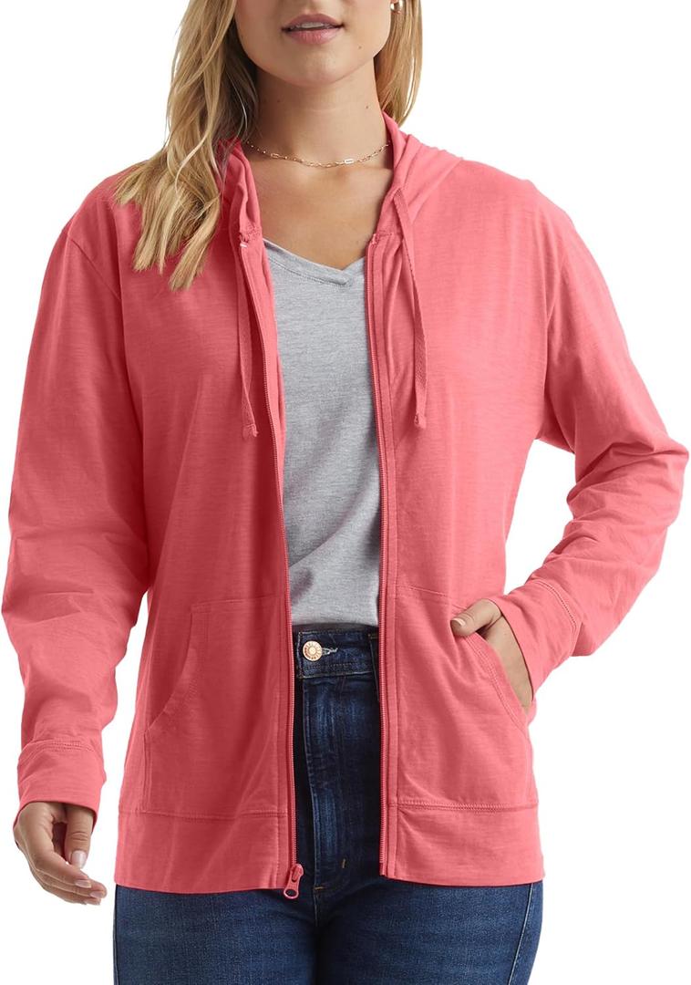 Hanes womens Slub Knit Full-zip Hoodie, Textured Cotton Zip-up T-shirt Hoodie for Women (Red, L)
