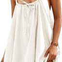 Fisoew Women Summer Sleeveless Mini Dress Tie Back Casual Loose Sexy Trendy Swimsuit Coverup (White)
