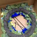 MUVIC Handmade Cemetery Wreath with Grave Holder, Artificial Flower Wreaths for Tombstone Decoration of Memorial Day/Mother's Day/Father's Day/Christmas,Blue,Yellow,White