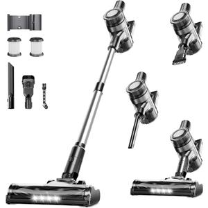Cordless Vacuum Cleaner, 35Kpa Vacuum Cleaner for Home, 45Mins Stick Vacuum with LED Display, Anti-Tangle & Wall Mount Charging, 6 in 1 Lightweight Vacuum for Hard Floors, Carpet, Pet Hair (black)