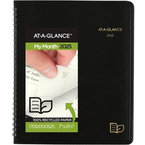 AT-A-GLANCE 2025 Planner, Monthly, 7" x 8-3/4", Medium, Recycled, Black (70120G0525)