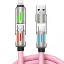 240W 4-in-1 USB Charging Cable, 6.6ft, LED Light Indicators, Fast Charge Compatible, USB-A/Type-C Connectors (Pink)