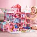 Huge Dollhouse for Girls Large Pretend Play Doll House for Kids(Lights not Included)