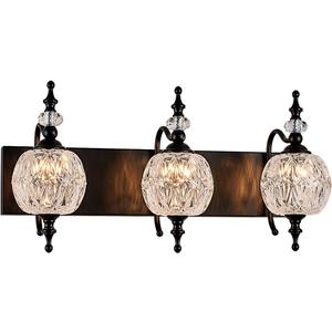 Vintage Black 3 Lights Bathroom Vanity Light Fixtures, Modern Bedroom Lighting Painted Black Surface with Thick Crystal Glass Shade, Vintage Vanity Light for Bathroom Farmhouse Bedroom