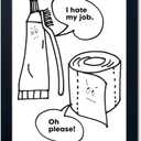 Black and White Bathroom Wall Decor Funny Bathroom Quote Wall Art Framed Cute Canvas Print Pictures Artwork for Wall (10"L x 8"W)