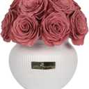 Preserved Roses,Weeding Flowers,Table Centerpiece Flowers,14Pcs Long Lasting Real Rose in Ceramic Vase,Table Flowers for Party,Wedding Decor,Birthday,Anniversary,Wedding Gifts for Her (Burnt Brown)