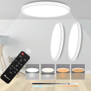 Flush Mount Ceiling Light Fixture with Remote, 12inch 24W LED Ceiling Light, Dimmable Lights for Bedroom with Night Light, Modern Ultra Thin Wired Lamp for Bedroom Living Room(White 2 Packing)