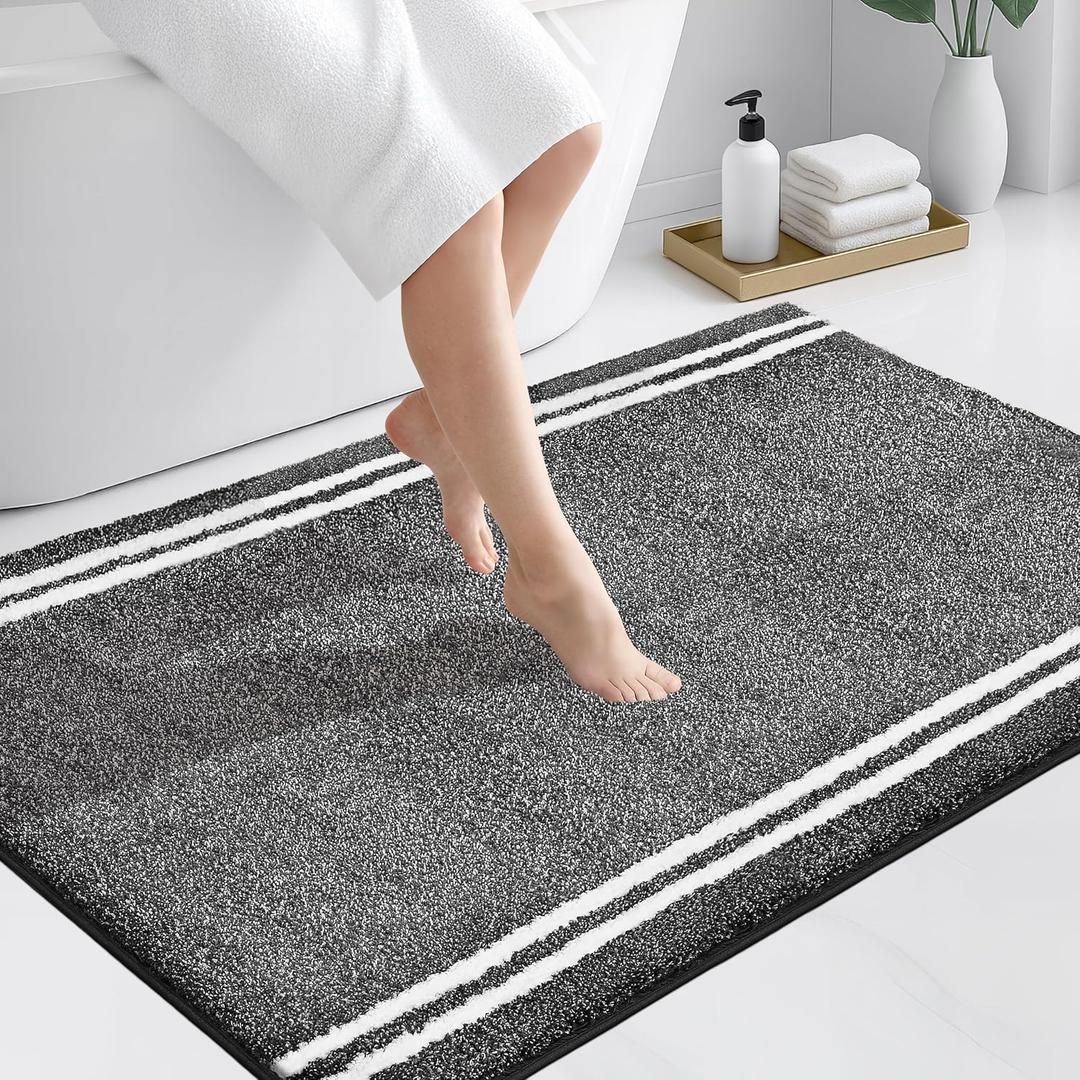 PURRUGS Bathroom Rug Non-Slip Machine Washable 30" x 46", Super Absorbent and Quick Dry Shaggy Microfiber Bath Mat, Extra Soft and Plush Bath Rug for Bathtub, Shower, and Sink, Charcoal