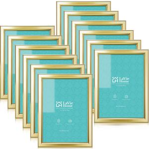 LaVie Home 5x7 Picture Frames (12 Pack, Gold) Simple Designed Photo Frame with High Definition Glass for Wall Mount & Table Top Display, Set of 12 Classic Collection