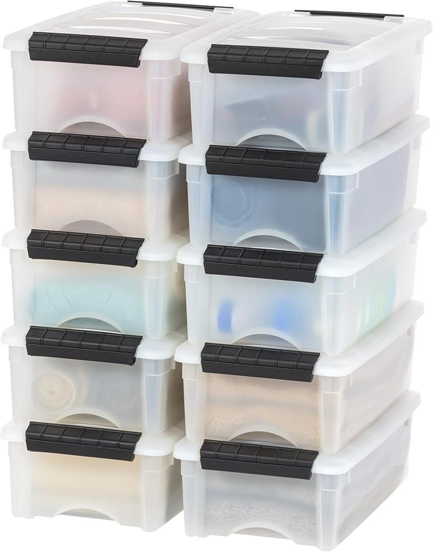 IRIS USA 6 Qt Stackable Plastic Storage Bins with Lids, 5 Pack - BPA-Free, Made in USA - Discreet Organizing Solution, Latches, Durable Nestable Containers, Secure Pull Handle - Pearl