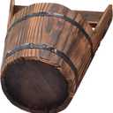 DOITOOL Hanging Planters Rustic Wooden Bucket Planter Hanging Pot Rustic Bucket Wooden Wishing Well Succulent Planter Pot for Patio Garden Backyard Fence Indoor Hanging Planters