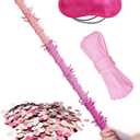 31 Inch Pinata Stick, Pink Piñata Stick with 5M Rope, Blindfold, and Pink Confetti, for Kids Birthday Pinata Party