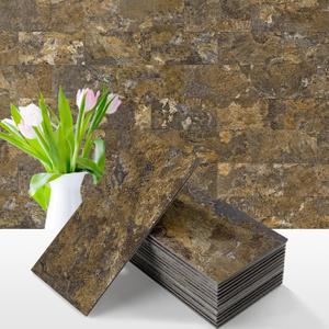 Vamos Tile 100 Pieces Peel and Stick Backsplash Tiles, 3" x 6" PVC Subway Tile, Rust Slate Stick on Backsplash Tiles for Kitchen/Bathroom/Fireplace/Laundry/Camper