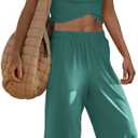 LAMISSCHE Womens Loungewear Set 2 Piece Outfits Sets Cropped Tops and Wide Leg Pants with Pockets Tracksuit