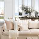 Hofdeco Premium Coastal Hampton Patio Indoor Outdoor Throw Pillow Cover Only, 22"x22" Water Repellent for Backyard, Couch, Poolside, Neutral Tan Print Solid