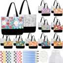 10 Set Pre Drawn Canvas Bags Set Paint and Sip Kit for Adults Painting DIY Tote Bags Making Kit with Paintbrushes, Paints, Apron, Palette for Painting DIY Party Women Adults