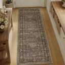 2'6x12 Washable Runner Rug for Hallway Kitchen Vintage Brown Non Slip Low Pile Carpet Traditional Retro Soft Throw Rug for Bathroom Bedroom Entryway Indoor Entrance
