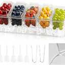 MIKESIER Ice Chilled Condiment Caddy, Condiment Tray Server with 5 Containers Lids, Fruit & Garnish Tray for Party Supplies & Bar Accessories, Set of 5 Serving Spoons & 2 Tongs Included