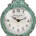 NIKKY HOME Antique Table Clock Silent Non-Ticking, Small Shelf Desk Top Clock Battery Operated Rustic Distressed Design, Shabby Chic Home Decor for Fireplace Mantel, Desktop, Countertop- Green