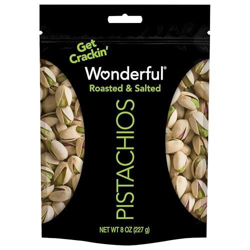 Wonderful Pistachios In Shell, Roasted and Salted Nuts, 8 Ounce Resealable Bag, Healthy Snack, Protein Snack, Pantry Staple, Pack of 5