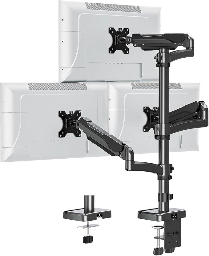 ErgoFocus Triple Monitor Mount Fits Max 32" Computer Screen, Holds up to 17.6lbs Each Arm, 3 Monitor Desk Mount, Triple Stand with Tilt Swivel Rotation, VESA Mount 75/100mm