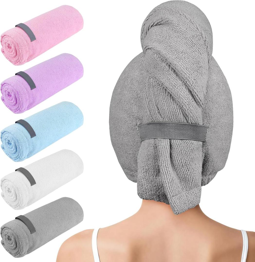 AIDEA Microfiber Hair Towel, Open Wide-End Hair Towels, Super Absorbent Hair Towel Wrap for Women, 5Pack, 31.518.9 inch