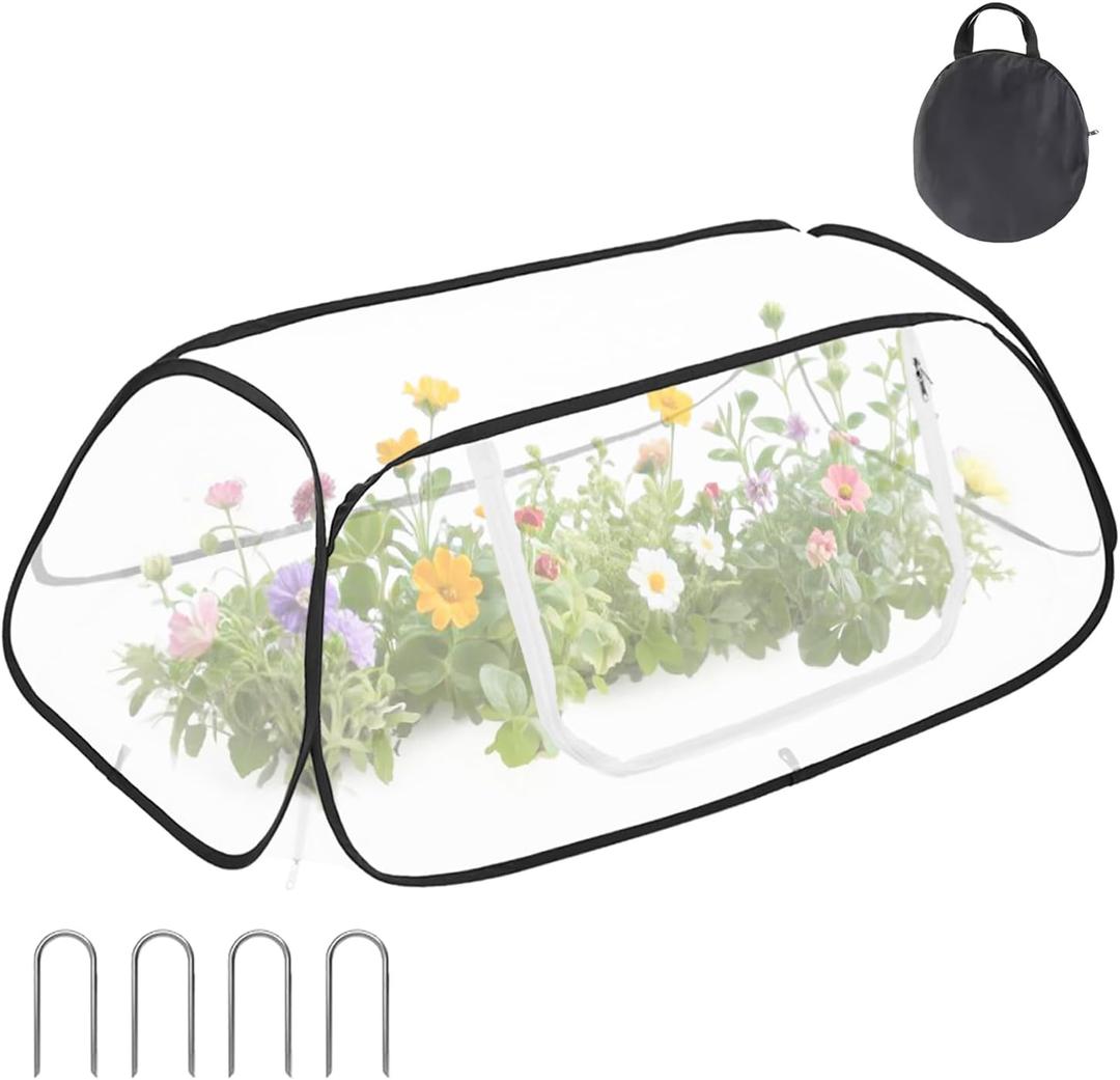 Raised Bed Cover Garden Covers for Raised Beds 50" x 26" x 15" Garden Rows Plant Covers to Keep Animals Out Pop Up Greenhouse Cover for Protecting Vegetable Seedlings Fruits Flower Rows (White)