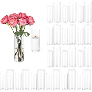 Hewory Glass Cylinder Vases for Centerpieces: 32PCS Clear Flowers Vases Bulk for Floating Candle Bouquet - Hurricane Candle Holders for Wedding Table Birthday Party Decorations