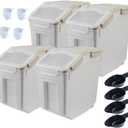 Large Flour Storage Container Bin 25lb, 4Pack Airtight Rice Storage Containers with Wheels Seal Locking Lid, BPA Free with Measuring Cup&Scoop for Flour, Rice, Grain(Gray)