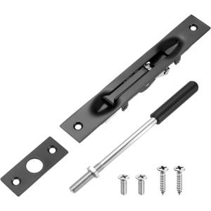 uxcell 1 Pack Extension Flush Bolt with Rod, 6 Inch Stainless Steel Door Flush Bolt Latch Concealed Security Door Lock for Double French Doors, Composite, Wood Doors, Black