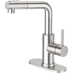 CREA Kitchen Faucet with Pull Down Sprayer - Pre Wet Bar Sink Faucets Single Hole/Handle - Brushed Nichel Stainless Steel Small Faucet for Mini Sink RV Outdoor Utility Laundry Room Faucet