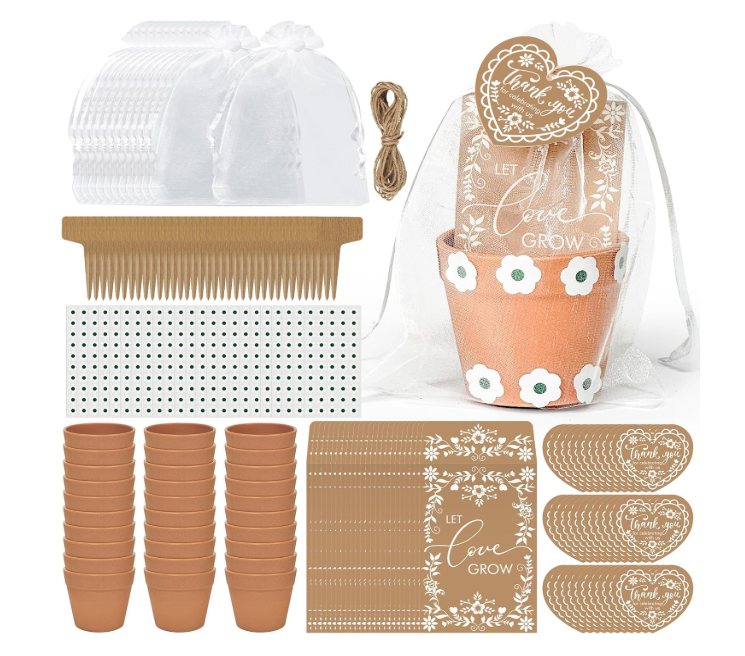 Cinrobiye 50 Sets Let Love Grow Wedding Favors for Guests Seed Packet Bags (Seed Not Include) with Tags & Labels Flowerpot for Bridal Shower Party Favors Bulk Wedding Souvenirs for Guests(Daisy)