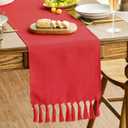 Red Tassel Table Runner, Christmas New Year Linen Blend Rustic Farmhouse Style Kitchen Table Decoration Wedding Party Dinning Decor 13x90 Inch