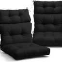 EAGLE PEAK Tufted Outdoor/Indoor High Back Patio Chair Cushions, Set of 2, 46'' x 22'', Black