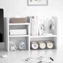 Jerry & Maggie - Desktop Organizer Office Storage Rack Adjustable Wood Display Shelf | Birthday Gifts - Toy - Home Decor | - Free Style Rotation Display - True Natural Stand Shelf (White)